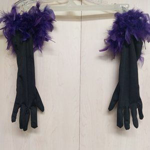 Vintage Elegant Witch Gloves for Glamour Ghouls Lace with Purple  Feathers